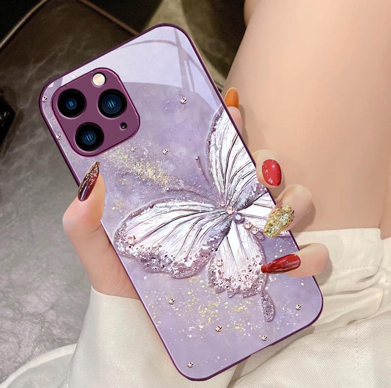 Радужная Бабочка Зеленая Для IPhone 16 Pro Max 15 Pro 14 13 12 Mini 11 XS Max XR 7 8 Plus SE 2022 Закаленное Стекло Чехол для Телефона