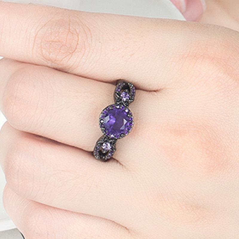 Комплект цветочных колец из черного золота с красочным красным и фиолетовым цирконом, модное кольцо с цветком вишни 