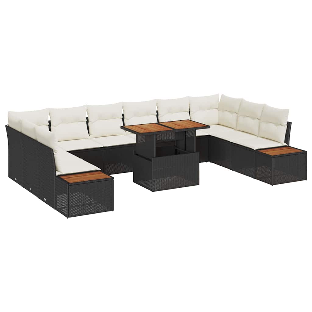 Garden Sofa Set with Storage 11 pcs Black Poly Rattan