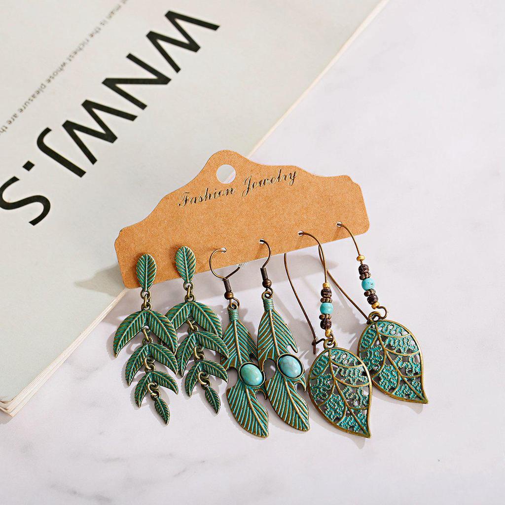 Bohemian Ethnic Retro Earring Set: 3-Piece Hanfu & Nepal Style for Women