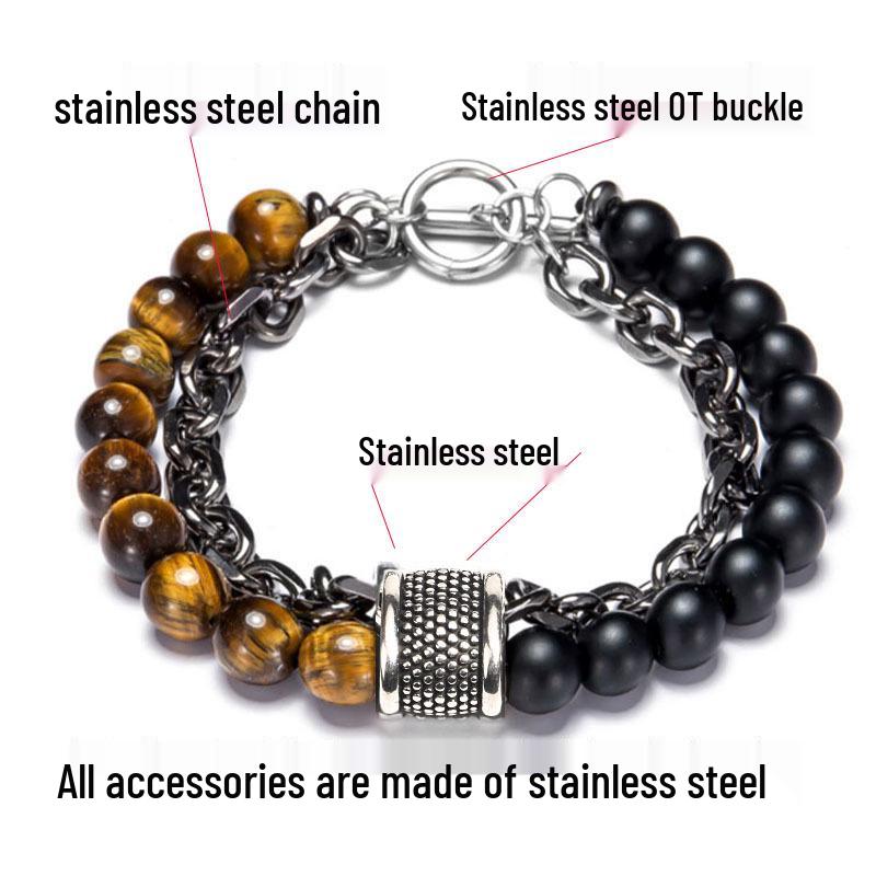 Мужской браслет из натурального камня «Карта» и нержавеющей стали - Уникальная модная бижутерия