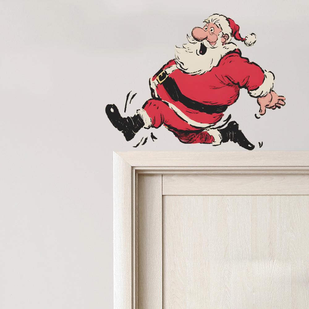 Персонализированный Бегущий Санта Клаус Рождественская Атмосфера Домашнее Украшение Наклейки на Стену