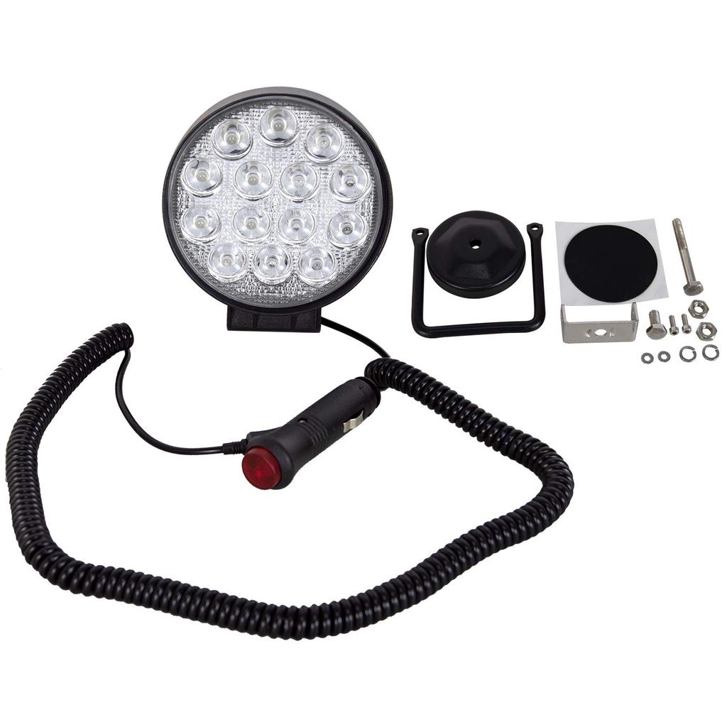 Светодиодный рабочий фонарь с магнитным креплением, 4 дюйма, 42 Вт, круглый, широкий угол 60 градусов, гнездо для прикуривателя, 12 В/24 В, портативный фонарь, морской, для грузовиков