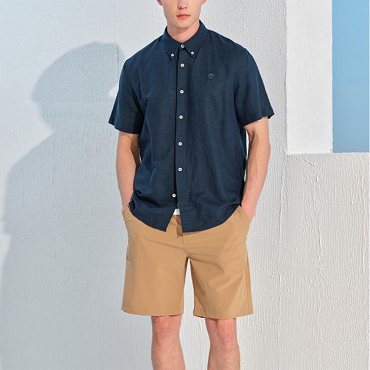 Timberland Solid Color Outdoor Casual Slim Fit Breathable Short Sleeve Shirt Men Shirts Deep-Sapphire-Blue A24WG-433