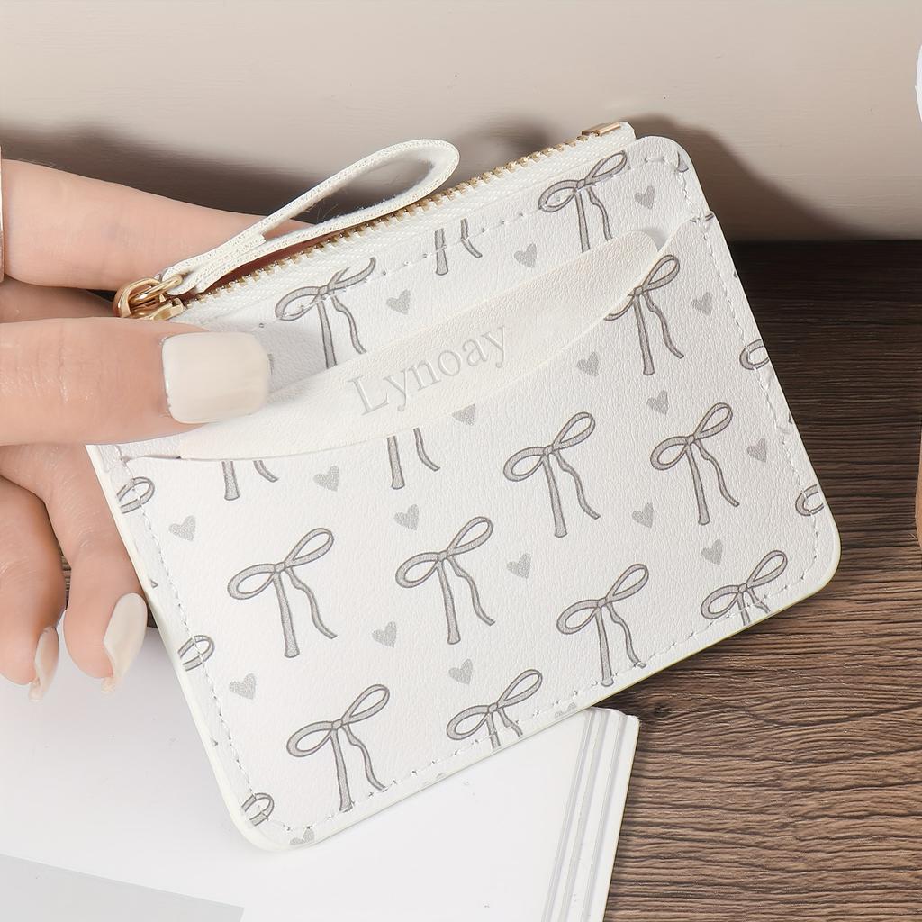 Женский ультратонкий кошелек на молнии с розовым бантом в форме сердца, держатель для карт, легкий для ежедневного использования, держатель для карт с застежкой-молнией