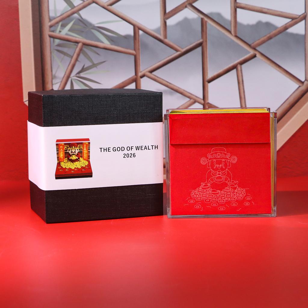 2026 God of Wealth 3D Weekly Calendar Memo Pad Tear Off Layered Paper Cube Prosperity Gift Desk Art Memo Pad with LED Light