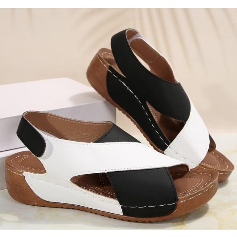 Женские сандалии на танкетке контрастного цвета с открытым носком, обувь на мягкой подошве, удобные летние сандалии для улицы