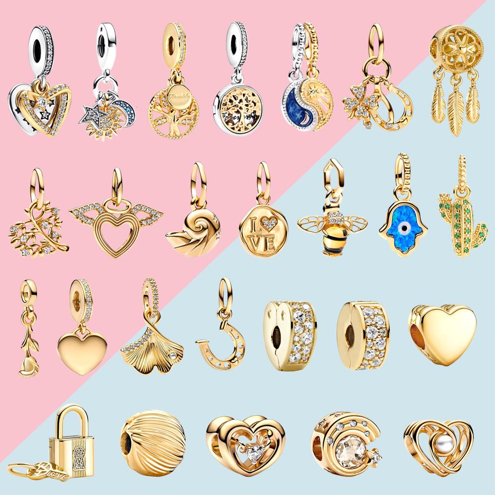 S925 Серебро Позолоченные Серии Шарм Бусина и Подвеска Подходит Оригинальный Браслет Ожерелье DIY Модные Ювелирные Изделия Женские Подарки