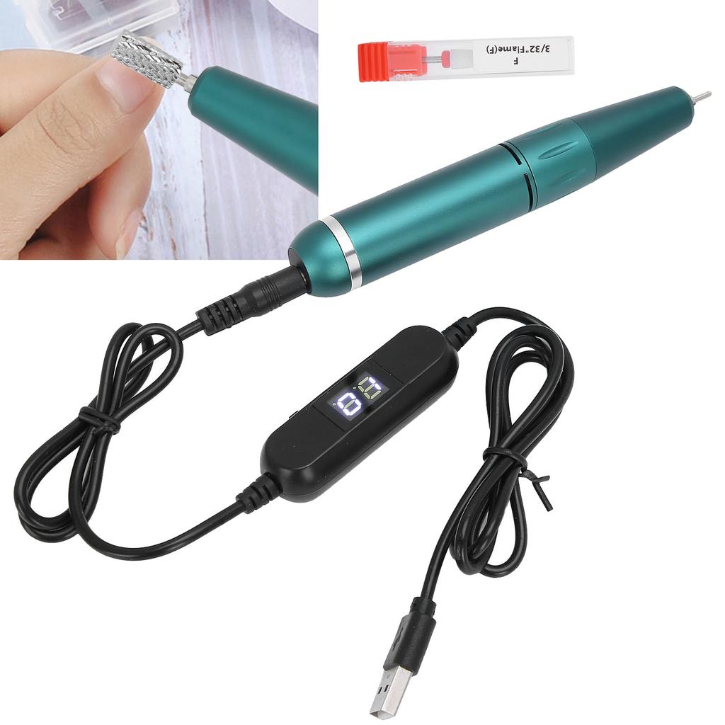 Electric Nail Polishing Machine Portable USB Quick Removal Polisher Drill Pen 30000 rpmOlive Green