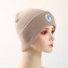 Snowman "C" Print Knitted Hat Beanie, Woman Cap Stretchable Warm Solid Bonnet Knit Cap Beanie