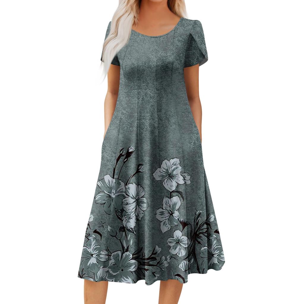 Женское повседневное модное платье миди с круглым вырезом и коротким рукавом, модное свадебное платье для гостей