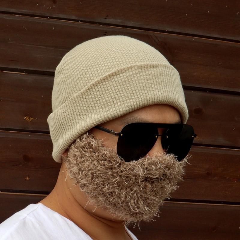 Mens Knit Beanie With Fake Beard Warm Plush Hat Punk Hip Hop Winter