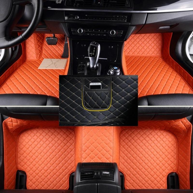 Custom Car Floor Mats for Nissan X-Trail 2017-2024 Years Artificial Leather Phone Pocket Carpet Interior Car Accessories