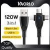 VAORLO 3 IN 1 Charge Cable 120W Super Charger USB/Type-C To Micro/Type-C/IOS Compatible With Iphone 15 Data Cable Quickly Charging Line