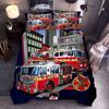 Firefighter Truck Duvet Cover King/Queen Size Red Firemen Car Bedding Set For Kids Boys Girls Fire Engine Polyester Quilt Cover