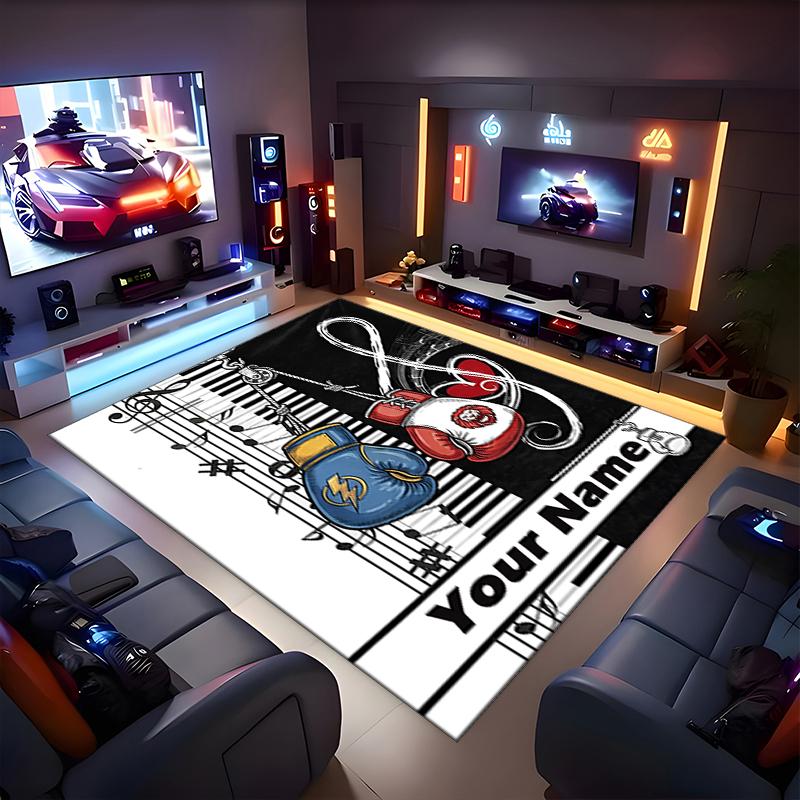 1PC Custom Name Music Gloves Theme Floor Mat Ideal for Living Room, Game Rooms, Office, Bedroom,Floor Mat Playful Design