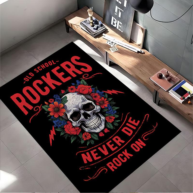 Old School Rockers Skull Art suitable as a non-slip mat for the living room or bedroom sofa