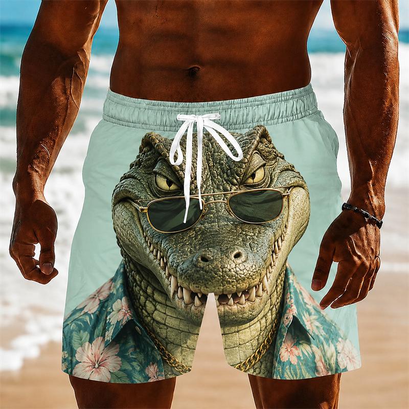 New Unique 3D Big Animal Head Graphic Men's Swim Board Shorts Funny Monkey Cow Shark Duck Pattern Beach Trunks For Beach Holiday
