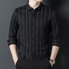 Деловая повседневная мужская рубашка, весенняя мягкая ткань, удобная дышащая рубашка в полоску с лацканами