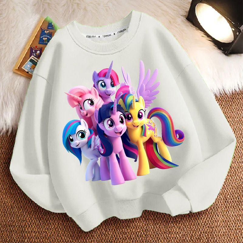 Милое худи с круглым вырезом и принтом маленькой лошадки для детей, повседневный топ с длинным рукавом для мальчиков и девочек на весну и осень