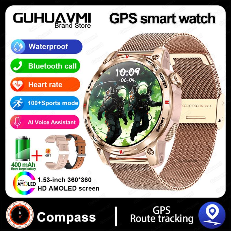 Новые умные часы для активного отдыха GPS-компас AMOLED-экран Водонепроницаемые для плавания Bluetooth-звонки Умные часы для мужчин и женщин