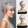 Women's Grey Wig Synthetic Natural Layered Haircut Short Curly Wig with Bangs Elderly Ladies Grandmother Wig Cosplay