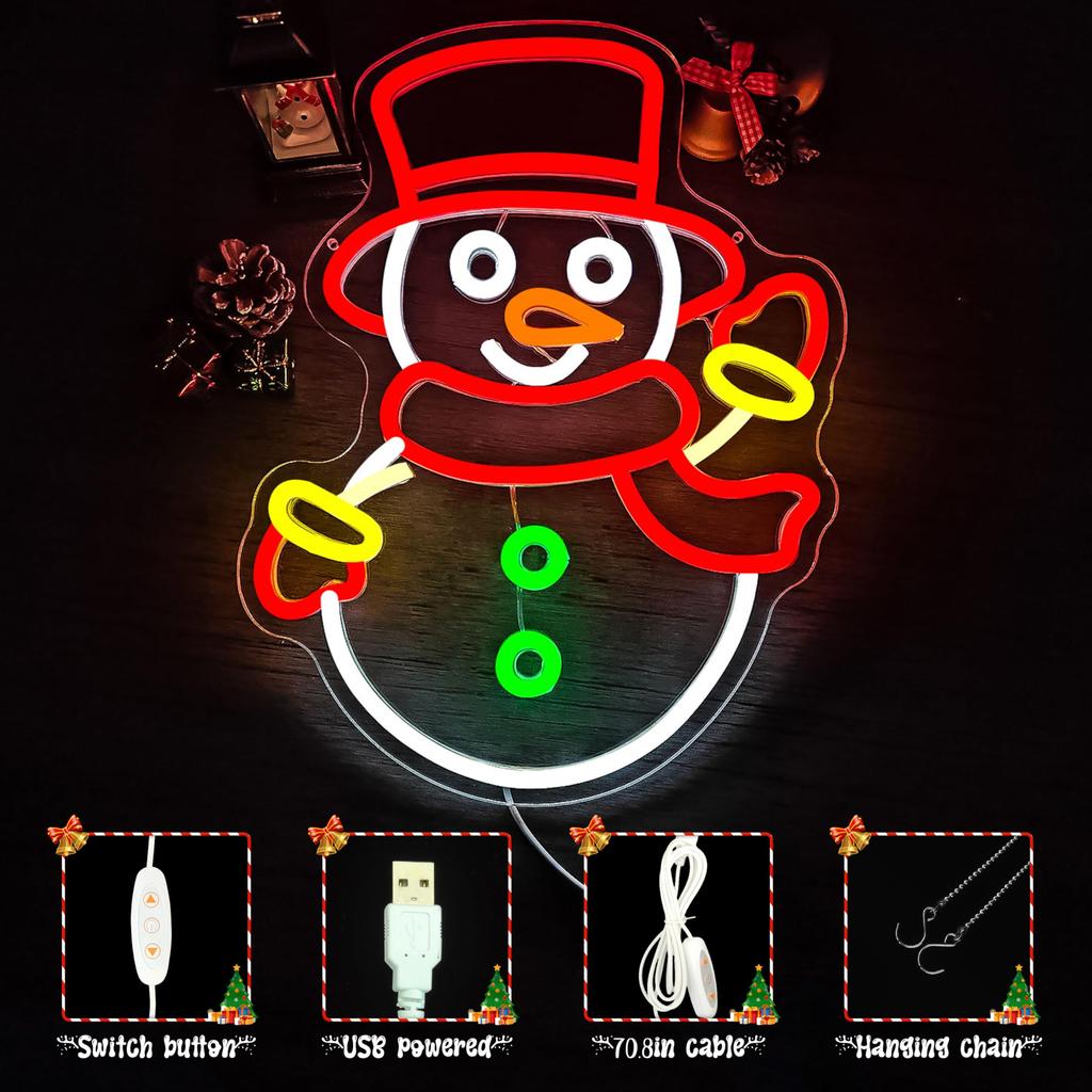 Christmas Neon Snowman Sign Snowman Neon Christmas Sign Dimmable Christmas Led Sign for Party Decor Presents