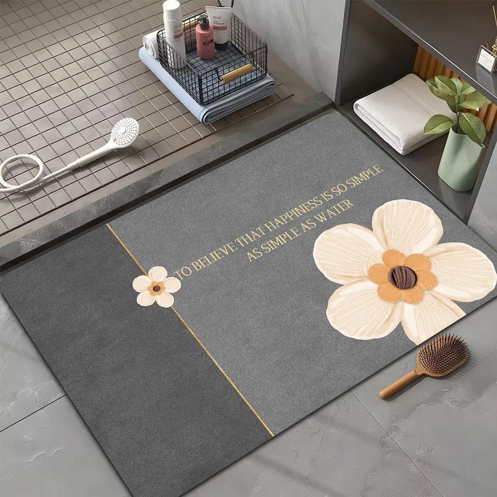 Коврик для ванной из диатомита - толстый, впитывающий и быстросохнущий с нескользящей резиновой основой для входа в ванную комнату