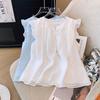 Летний новый стиль французский круглый вырез милый маленький рукав-крылышко шикарный жилет женский топ