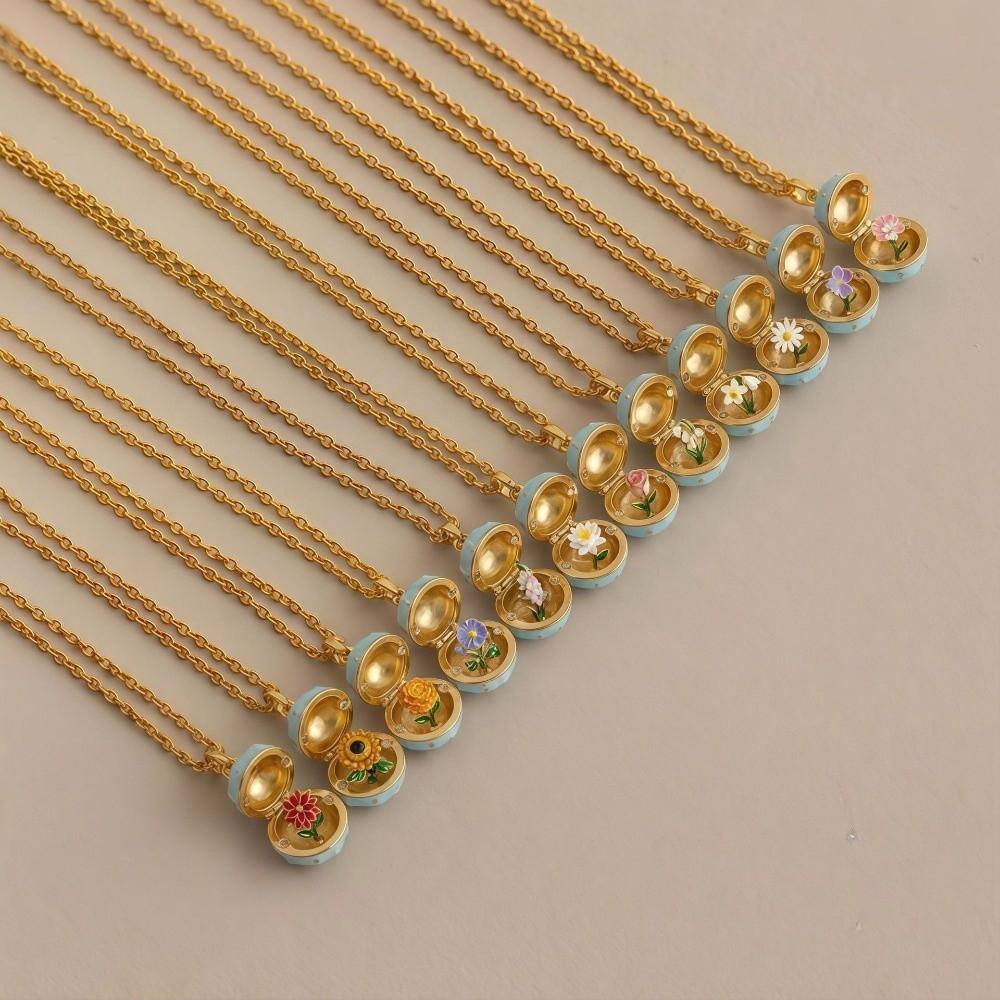 Copper Birthday Month Necklace Elegant Pendant Jewelry Accessories Openable Flower Necklace Women