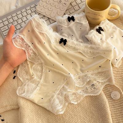 Милые трусики с кружевом в горошек, летние тонкие, сексуальные, женские трусы из ледяного шелка, дышащие, с низкой посадкой, с бантиком