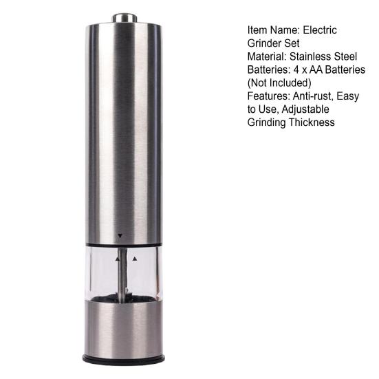 Электрическая мельница для соли и перца с батарейным питанием, автоматическая работа, набор мельниц для соли и перца с регулируемой степенью грубости