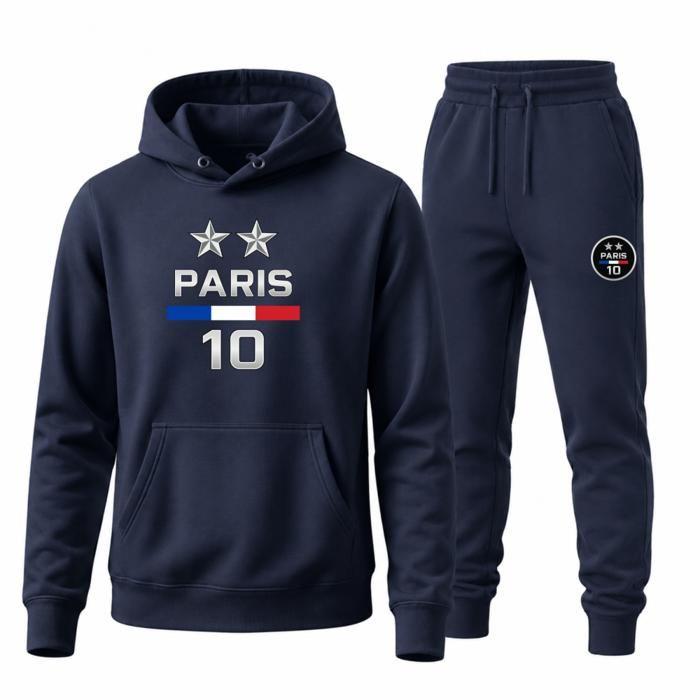 Survêtement Homme Style Paris 2 Étoiles - Sweat à Capuche et Pantalon (Nouveauté) - Bleu