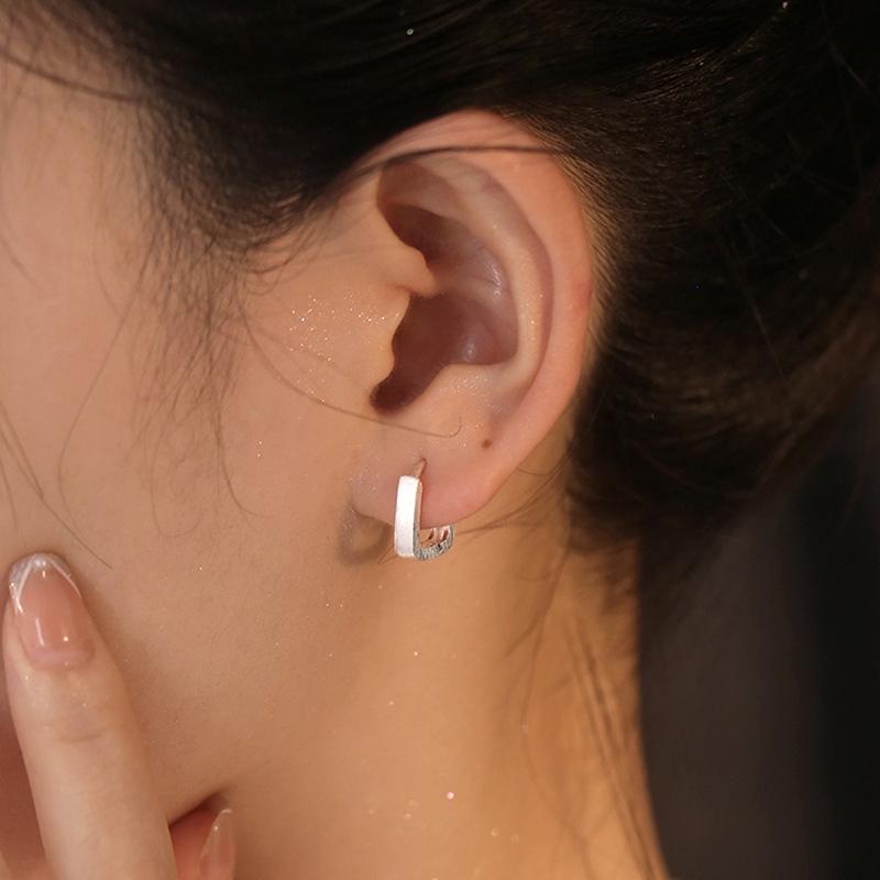 Hollow Sand Surface Square Ear Buckle Fashionable Cold Wind Versatile Metal Feeling Earrings Brushed Matte Geometric Earrings