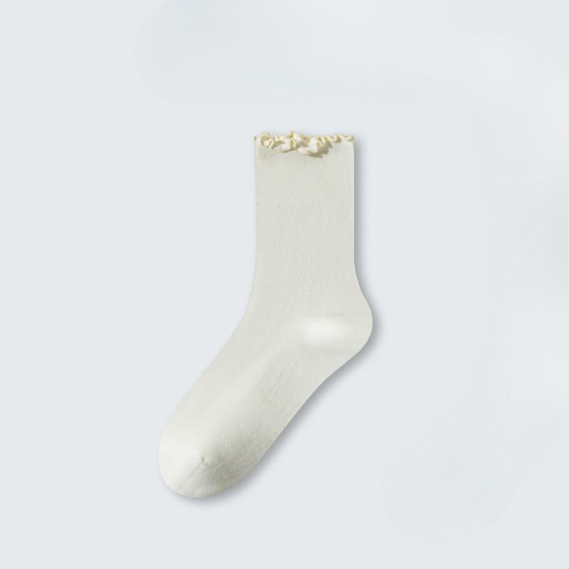Female Spring and Autumn Cotton All Kinds of Wooden Ear Side Loose Mouth Breathable Boneless Tube Pile Socks