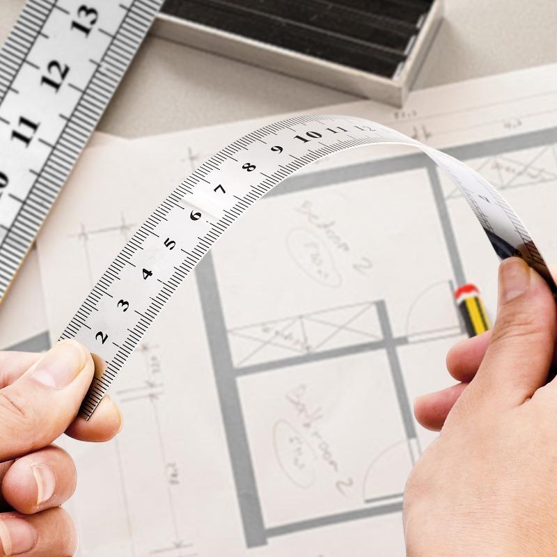 1/2/4PCS Stainless Steel Straight Ruler Double Sided Metal Scale Measuring Tool Home Office DIY Supplies 15cm/20cm/30cm/50cm