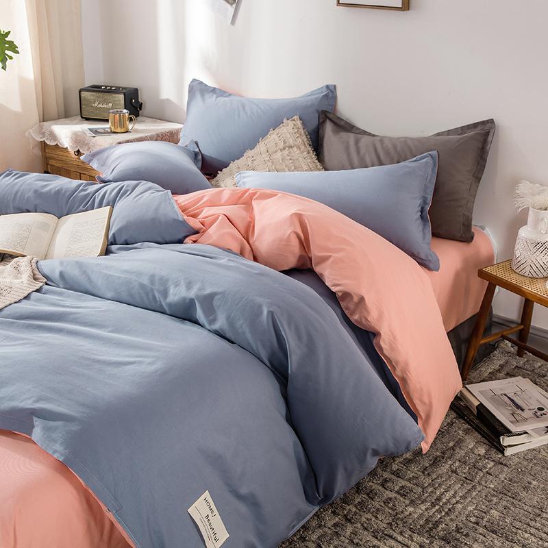 Ins стиль, сплошной цвет, хлопковая простыня из четырех предметов, пододеяльник, кровать из чистого хлопка, двойное одеяло, комплект из трех предметов