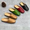 Women's Handmade Leather Slippers Summer Square Head Flat Soft Leather Sandals
