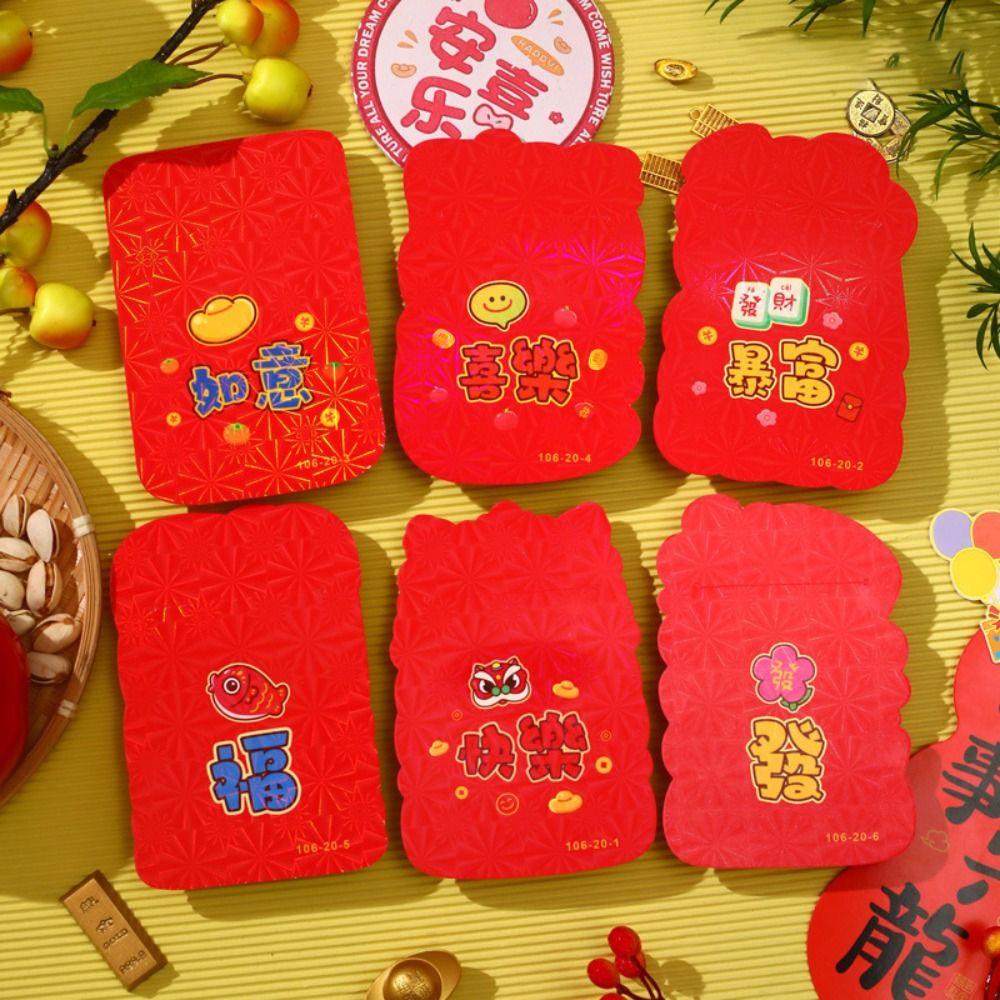 6Pcs Best Wishes Lucky Money Envelopes Cartoon Hong Bao New Year Money Envelope Spring Festival