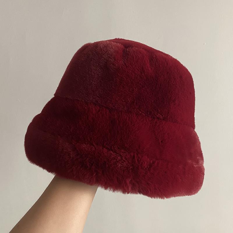 Зимняя шапка из искусственного меха кролика, толстая плюшевая шапка-ведро, женская универсальная, теплая и холодная