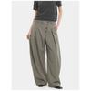 American Style Pleated Wide-Leg Cutaway Dress Pants Unisex Loose Straight Trousers Commute Casual Wear