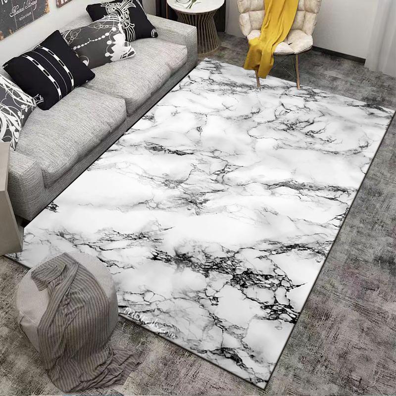 White and Black Marble Print Carpet for Living Room or Bedroom Decor Suitable for use as an anti-slip for living room bedroom sofas