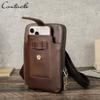 CONTACT'S Genuine Leather Phone Bag for Men Small Waist Bag Male Business Travel Cross Body Bag Passport Holder Phone Pounch Belt Bag