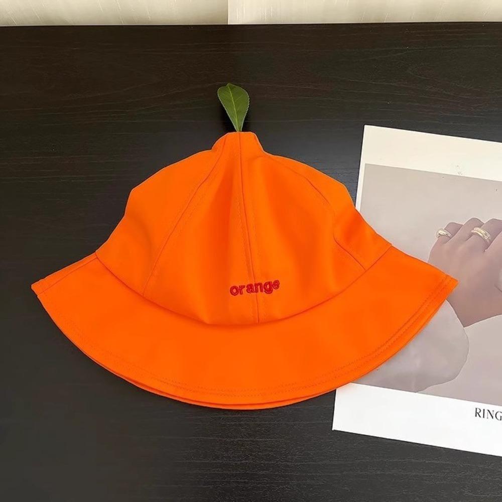 Quick-dry Orange Fisherman Hat Cool Embroidered Letter Sun Hat Creative Orange Bucket Cap  Outdoor