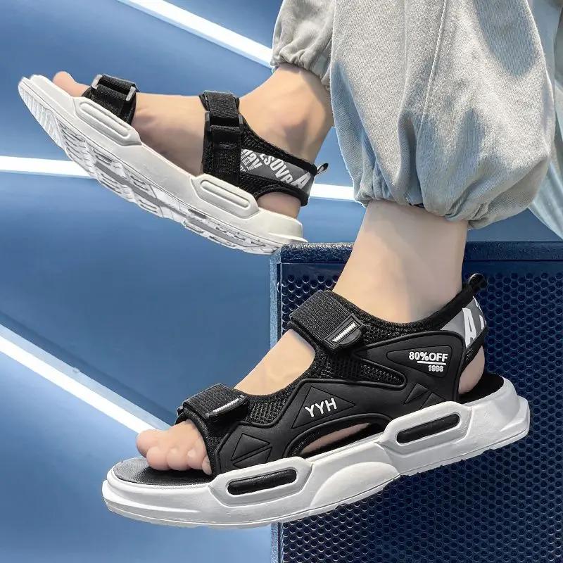 Мягкая нескользящая мужская обувь для отдыха на природе, мужские сандалии, дорогие, купить лето 2024 года, повседневные, с открытым носком, роскошные дизайнерские цветные стили H