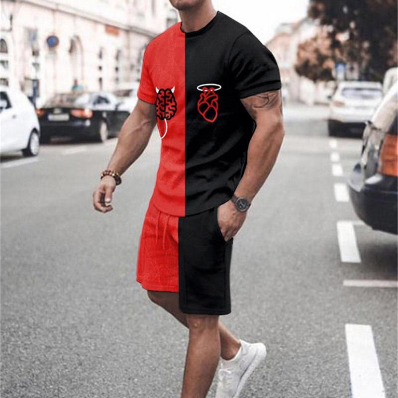 Летний мужской костюм в пляжном стиле, футболка с круглым вырезом + шорты, спортивная одежда, комплект из 2 предметов, одежда для бега, фитнеса, уличная одежда, спортивный костюм для мужчин