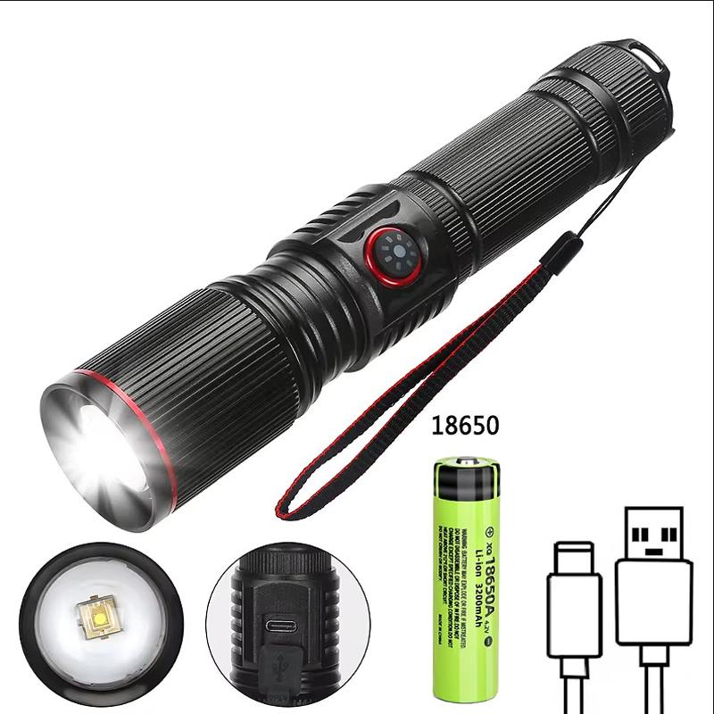 20W High Power LED Flashlight Zoom Torch USB Rechargeable Light Outdoor Camping Hunting Fishing Walking Riding Lighting Lamp