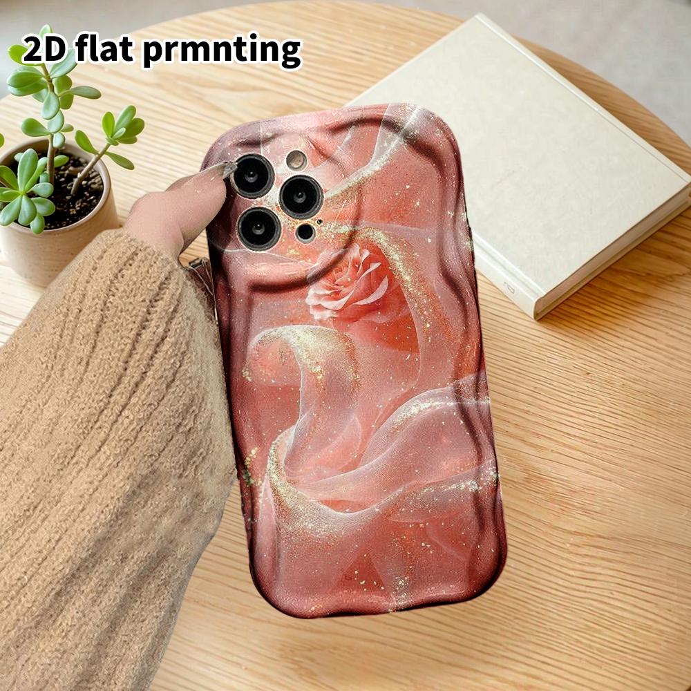 Phone Case: 2D flat design suitable for iPhone 18, 17, 16, 15, 14, 13 Pro film protective case, couple style, pink-orange tulle rose, Christmas and Ha