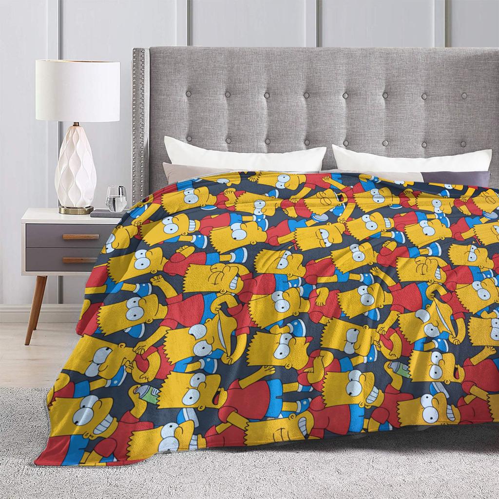 Bart S-Simpsons Repeating Design Blanket Adults Child Flannel Throw Blanket For Couch Bed Soft DIY Quality Bedspread Gift