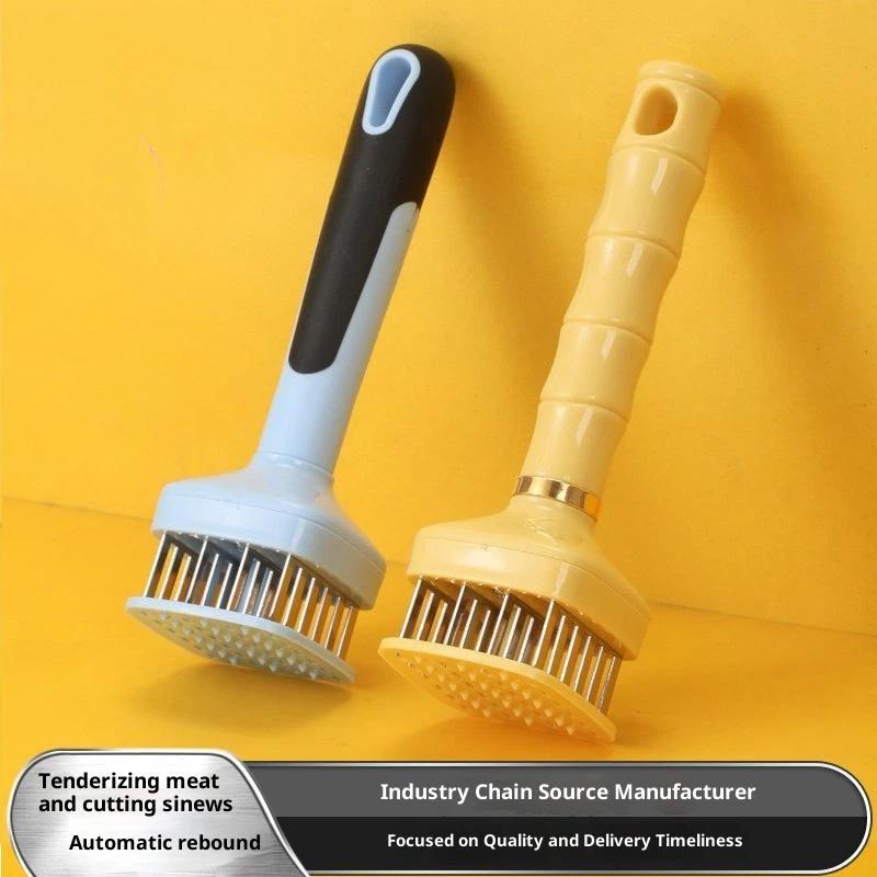 Stainless Steel Meat Tenderizer With Sharp Needles Automatic Rebound Handle For Kitchen Bbq Steak Prep